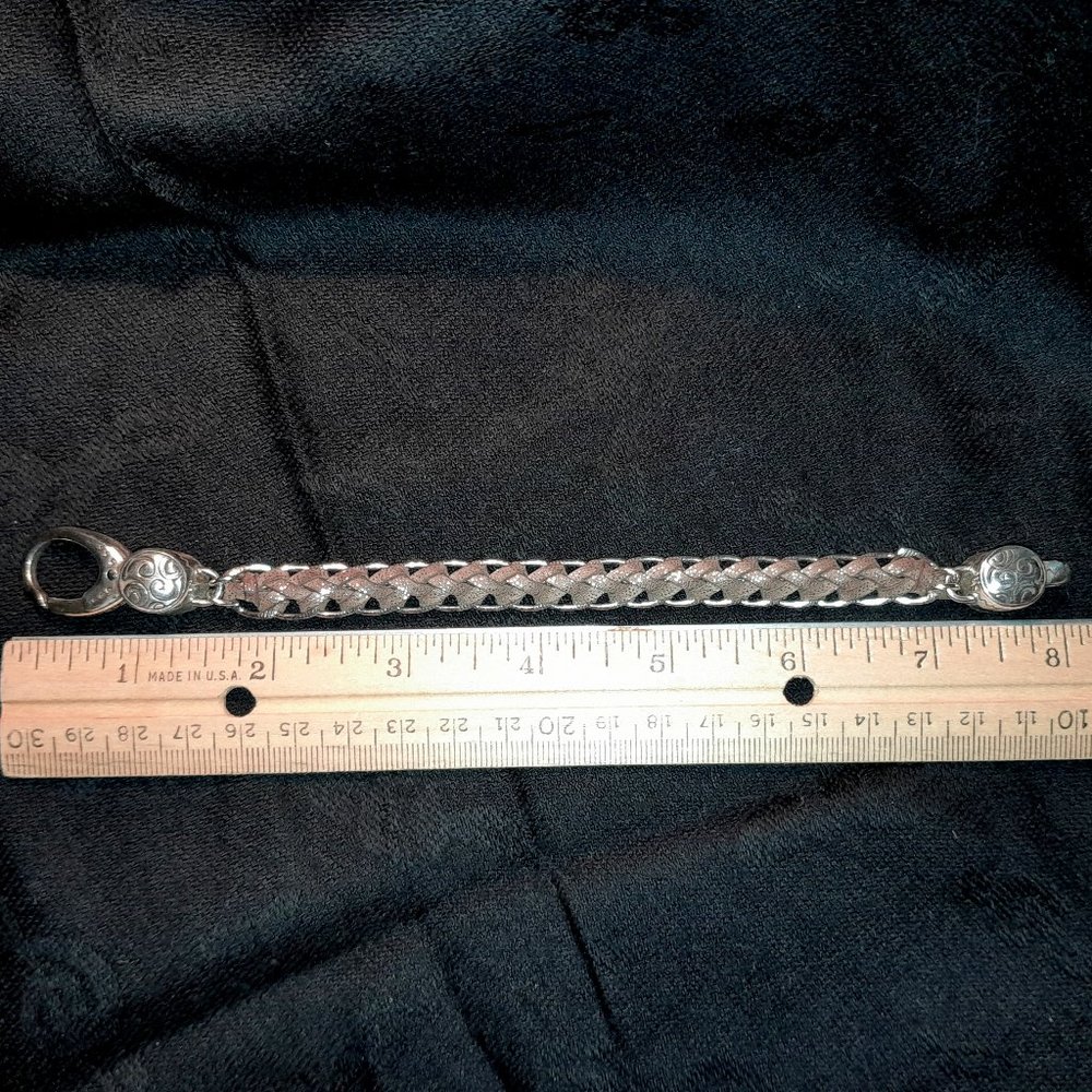 Brighton Silver Braided Metallic Leather Lobster Clasp Bella Bracelet - Picture 6 of 9
